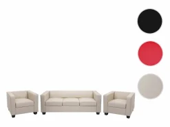 New 3-1-1 Conjunto de sofás Lille (3 piezas), Cuero Conjunto Sofá Y Sillón