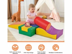 Best 6 piezas de bloques de construcción gigantes blandos para patio de juegos, módulos para correr y trepar, PU - Naranja Tobogán