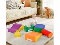 Best 6 piezas de bloques de construcción gigantes blandos para patio de juegos, módulos para correr y trepar, PU - Naranja Tobogán