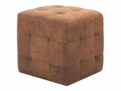Clearance 2 piezas Pufs Marrones 30 x 30 x 30 cm Piel Sintética Ante Marru00f3n