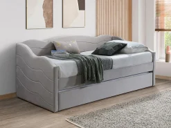 Vente-unique 2 sofás cama extraíbles de 90 x 190 cm en terciopelo gris + colchón - LENVIA