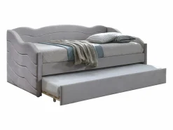 Vente-unique 2 sofás cama extraíbles de 90 x 190 cm en terciopelo gris + colchón - LENVIA