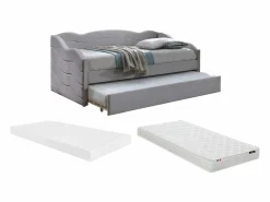 Vente-unique 2 sofás cama extraíbles de 90 x 190 cm en terciopelo gris + colchón - LENVIA