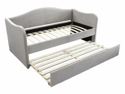 Discount Vente-unique 2 sofás cama extraíbles de 90 x 190 cm en terciopelo + colchón MATHILDE Gris claro