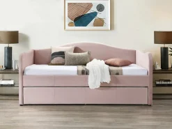 Vente-unique 2 sofás cama nido de 90 x 190 cm en terciopelo + colchón MATHILDE Rosa