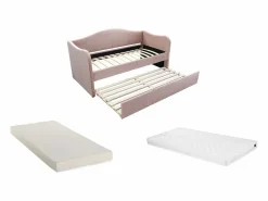 Vente-unique 2 sofás cama nido de 90 x 190 cm en terciopelo + colchón MATHILDE Rosa