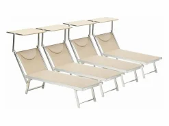 Beach & Garden 4 Tumbonas plegables de aluminio con parasol para playa - Santorini Stock -