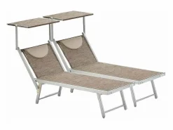 Online Beach & Garden 2 Tumbonas plegables de aluminio con parasol para playa - Santorini Limited Edition Stock - Nature - Santorini Gris