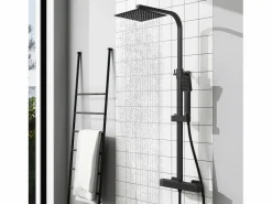 Sale 2 columnas de duchas termostáticas con duchas cuadradas y duchas de mano con columnas orientables (negro mate y cromo brillante) Columna De Ducha