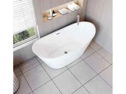 Aica Bañera acrílica exenta lujosa y duradera,1500x720x650mm,estilo ovalado,color ,incluye manguera + desagüe