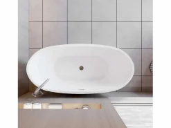 Aica Bañera acrílica exenta lujosa y duradera,1500x720x650mm,estilo ovalado,color ,incluye manguera + desagüe