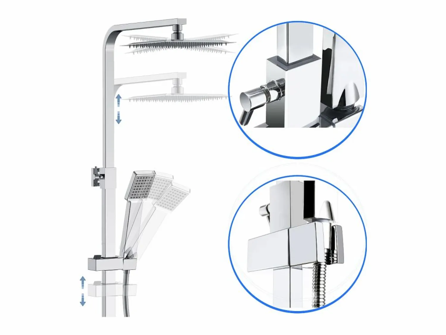 Aica columna de ducha termostática cuadrada plata alcachofa de ducha barra de acero inoxidable