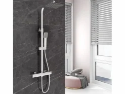 Outlet Aica columna de ducha termostático en cromo y grifo de cocina con control de temperatura Plateado
