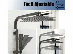 Aica Columna de Ducha Termostática Negra Mate con Alcachofa Cuadrada + Rociador Superior Grande 20 cm x 20 cm