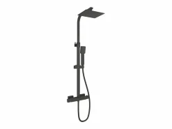 Columna de Ducha Termostática Negra Mate con Alcachofa Cuadrada, Rociador Superior y Barra Ajustable Columna De Ducha