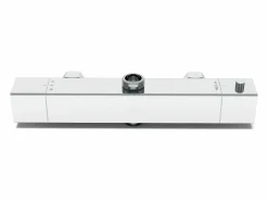 Aica Columna de Ducha Termostática Cromada| Alcachofa Cuadrada Grande | Barra Regulable 76-118 cm | Sistema de Ducha Superior Plateado