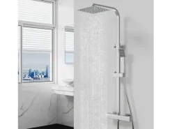 columna de duchas en cromado y grifos de cocina en negro Columna De Ducha