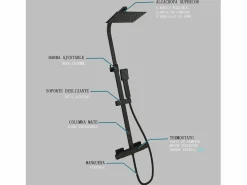 Aica columna ducha mate con cuadrados termostato 38℃ barra 800-1200mm alcachofa ducha lluvia