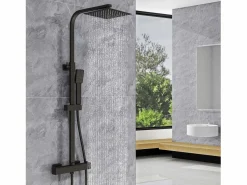 Aica columnas de ducha termostáticos en mate con rociador cuadrado, ducha de mano y columna ajustable X2