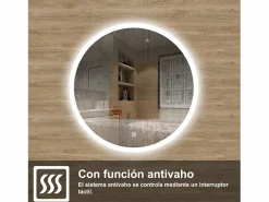 Discount AICA Espejo de baño con iluminación LED Espejo redondo,80 cm, antivaho, brillo ajustable, memoria de apagado Accesorios De Cuarto De Baño|Espejo De Cuarto De Baño
