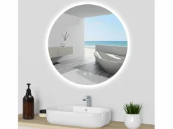 AICA Espejo de baño con iluminación LED Espejo redondo,70 x 70 cm,luz 3 colores, antivaho, brillo ajustable, memoria de apagado