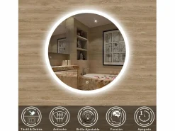 Hot AICA Espejo de baño con iluminación LED Espejo redondo,70 cm, antivaho, brillo ajustable, memoria de apagado Accesorios De Cuarto De Baño|Espejo De Cuarto De Baño