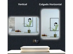 AICA Espejo de baño con luz LED,120 x 70 cm,luz led+ brillo ajustable+ función de memoria agapada