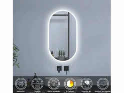 Espejo de baño LED 500 x 1000 mm, ovalado, antivaho, luminosidad regulable Accesorios De Cuarto De Baño|Espejo De Cuarto De Baño