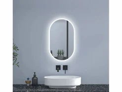 New Aica Espejo de baño LED 450 x 900 mm, ovalado, antivaho, luminosidad regulable Transparente
