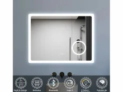 Discount Espejo de baño LED 80×60cm,Bluetooth,Espejo de aumento Accesorios De Cuarto De Baño|Espejo De Cuarto De Baño