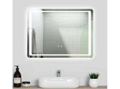 Clearance Aica Espejo de baño LED 80×60cm,antivaho,interruptor táctil Transparente