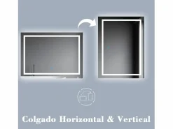Aica Espejo de baño LED sin cobre 100×80cm,antivaho,interruptor táctil