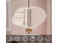 Hot AICA ESPEJO ESPEJO de BAÑO 80 x 55 cm Luz de 3 Colores+ Antivaho+ Brillo Ajustable+ Memoria de Agapada Accesorios De Cuarto De Baño|Espejo De Cuarto De Baño