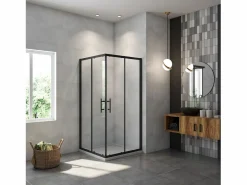 Outlet Aica Mampara de ducha cuadrada corredera perfil negro mate vidrio antical 6mm 900x900x1900mm Transparente