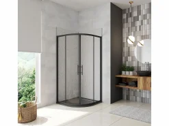 Best Aica Mampara de Ducha Curva Semicircular Corredera Perfil Negro Mate Vidrio Templado 5mm (880-900)x(880-900)x1850mm Transparente