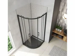Best Aica Mampara de Ducha Curva Semicircular Corredera Perfil Negro Mate Vidrio Templado 5mm (880-900)x(880-900)x1850mm Transparente