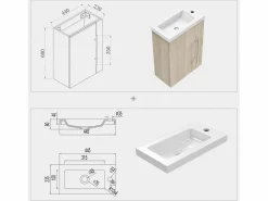 Aica Mueble de baño con lavabo, Roble, 44 x 23 x 60 cm