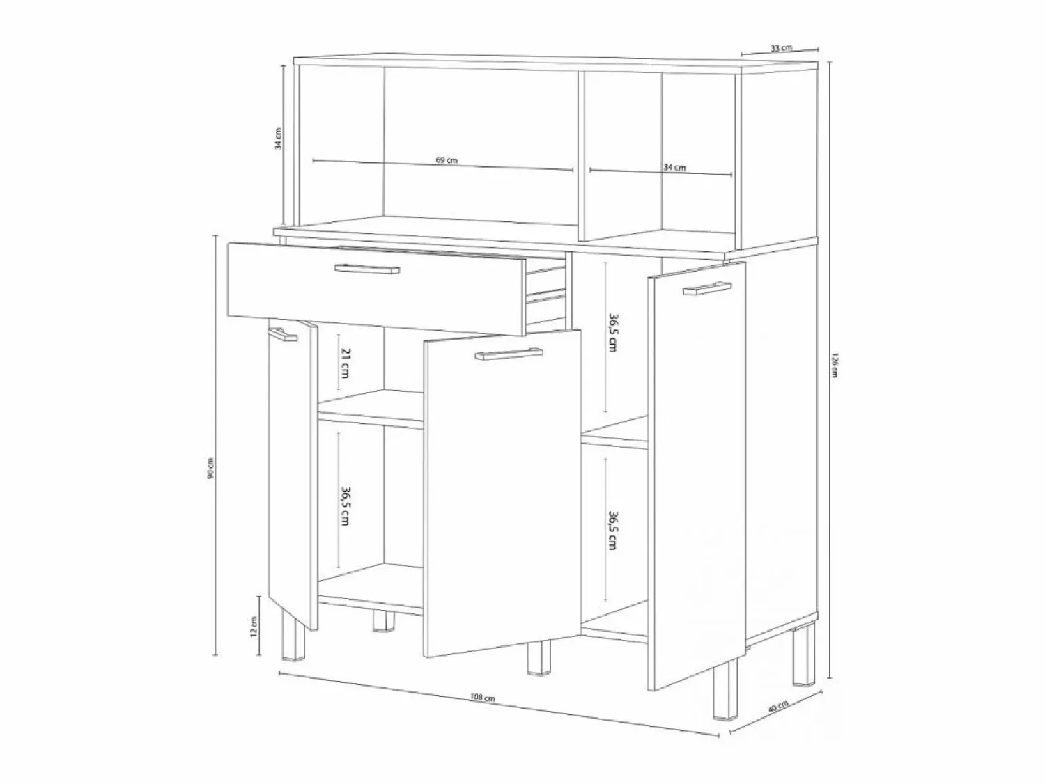 Clearance Alacena cocina Colin 3 Puertas Blanco Artik (Blanco Mate) - Roble Canadian Cajonera De Escritorio