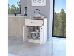 Clearance Alacena Mayorca en melamina con 2 puertas , 2 estantes y cajon con rieles metalicos , Blanco / Beige , 85.1 cm X 60 cm X 40.5 cm Aparador De Cocina