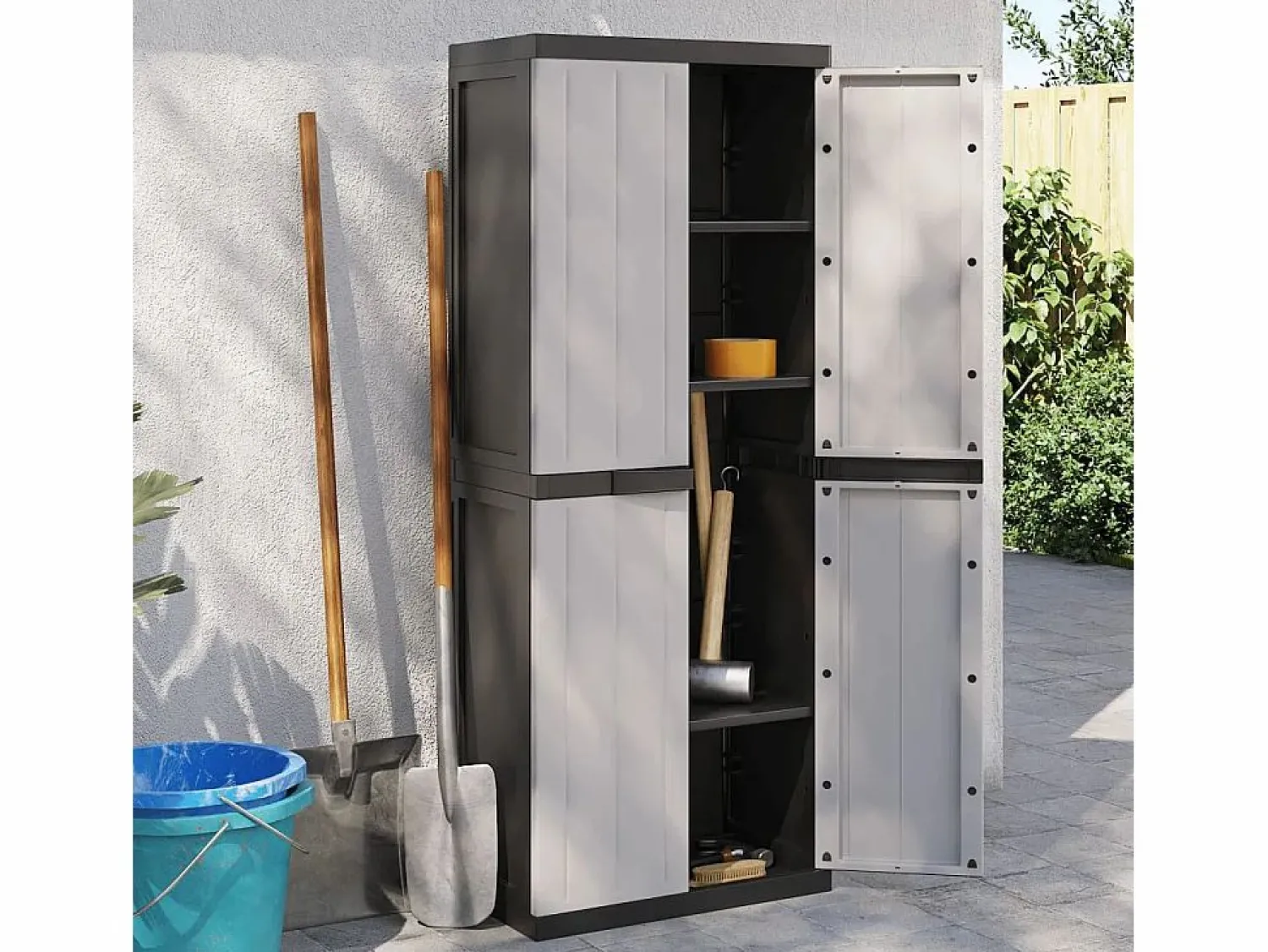 Clearance Garden Furniture Alavieska Armario de almacenaje exterior PP y negro 65x37x165 cm Gris