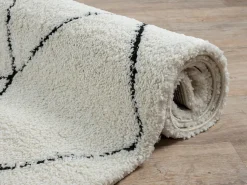 Sale the carpet Alfombra Bahar Shaggy moderna patrón rombos, negro , 160 cm redonda Blanco