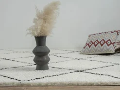 Sale the carpet Alfombra Bahar Shaggy moderna patrón rombos, negro , 160 cm redonda Blanco
