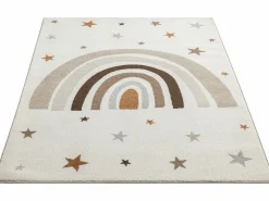 Discount the carpet Alfombra Beat Kids Moderna Infantil Arcoíris Estrellas Pastel - - 200x280 cm Crema