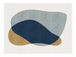 Clearance OZAIA Alfombra con diseño abstracto 160 x 230 cm, Blanco, azul y amarillo, SANTORELA Azul / Blanco / Mostaza