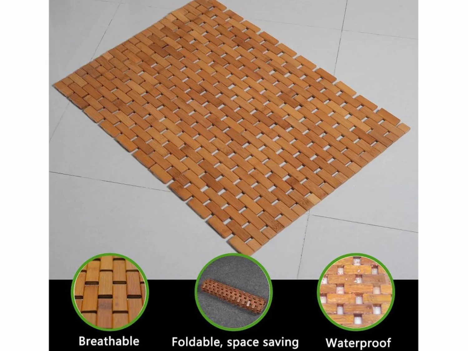Clearance Alfombra de baño de teca, alfombra de ducha de madera, alfombra de bañera, patas de goma antideslizantes, enrollable, 70x50cm Alfombra De Baño|Textil De Baño