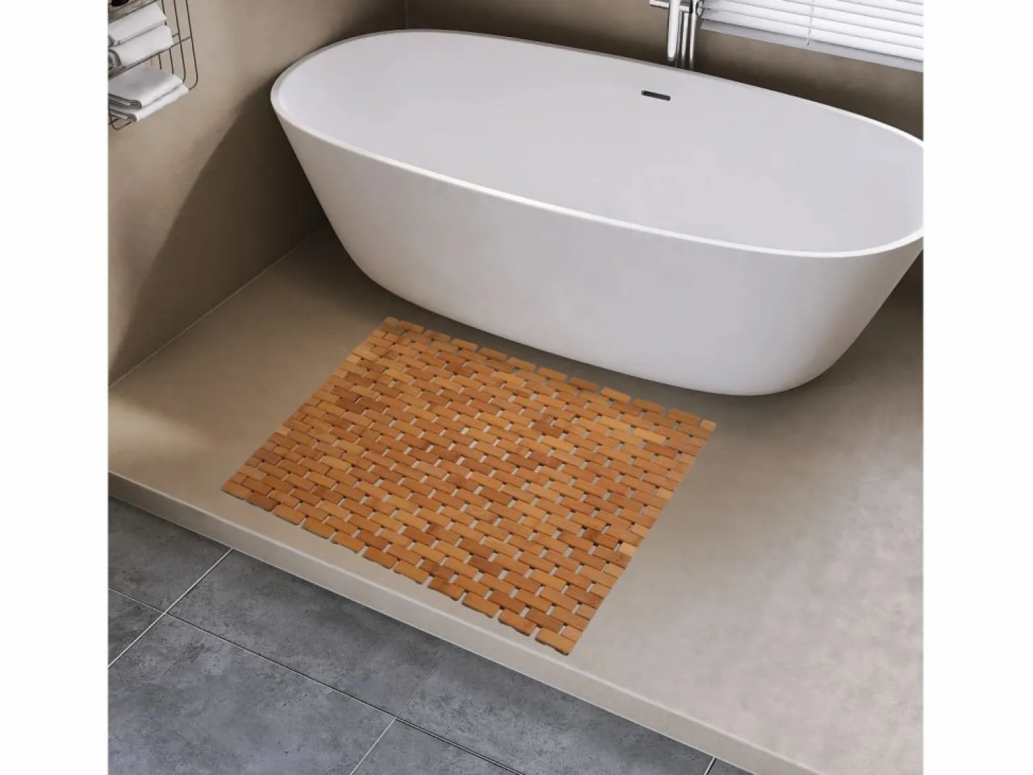 Clearance Alfombra de baño de teca, alfombra de ducha de madera, alfombra de bañera, patas de goma antideslizantes, enrollable, 70x50cm Alfombra De Baño|Textil De Baño