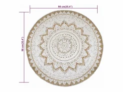 Outlet Alfombra de yute trenzado estampada redonda de 90 cm Alfombra De Cocina|Alfombra De Cocina