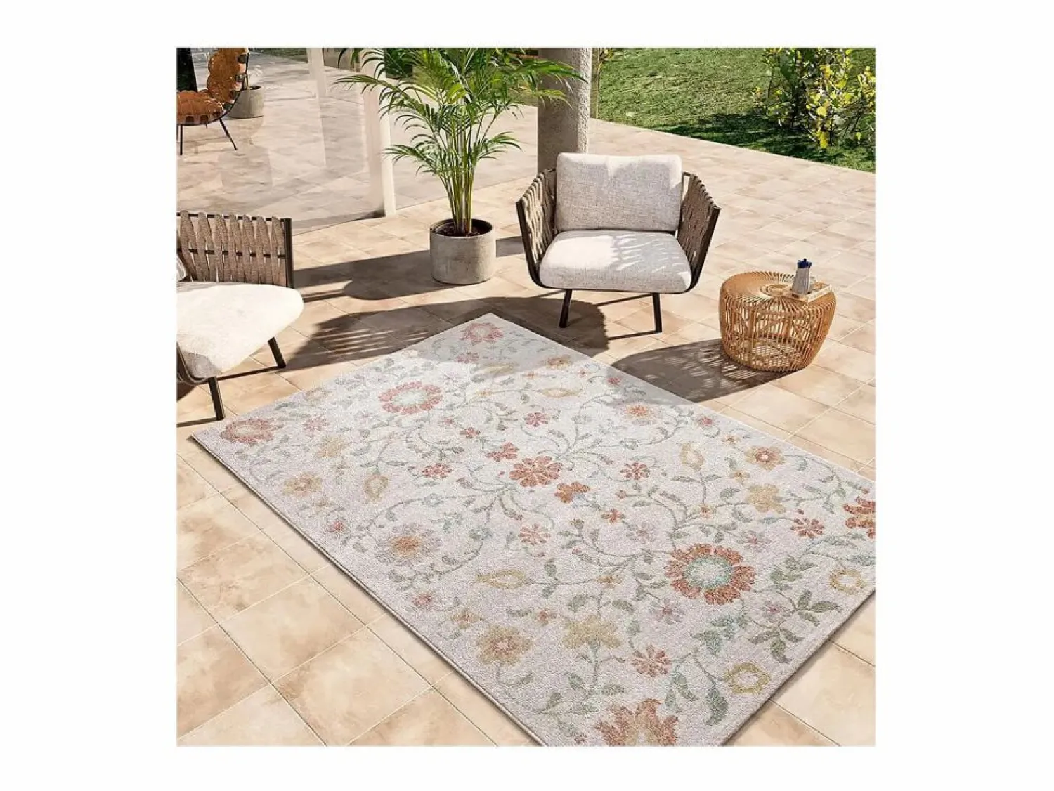 Alfombra exterior - motivos florales - - 160 x 230 cm - SAMARA Beige / Multicolor