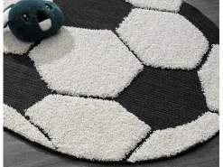 Hot the carpet Alfombra Lou Infantil Fútbol - Negro - 160 cm Redonda Blanco
