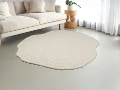 Clearance OZAIA Alfombra orgánica en relieve 100% lana tufting tejida a mano, D.200 cm, , 2100g/m², ORENIA Marfil